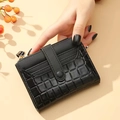 Glossy black crocodile pattern short wallet with gold zipper and multi-card slots - Short Style / Black