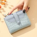 Light blue faux leather crocodile texture short wallet with zipper and snap closure - Short Style / Light Blue