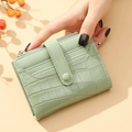 Mint green crocodile pattern card holder wallet with multiple slots and zip pocket - Short Style / Light Green
