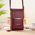 Burgundy touchscreen crossbody phone bag in faux leather with adjustable strap and zip detail - Burgundy
