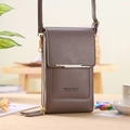 Petit sac bandoulière vertical taupe pour téléphone avec double fermeture éclair - Gris