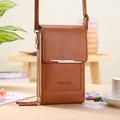 Sac bandoulière marron pour téléphone avec double fermeture éclair et barre dorée élégante - Marron