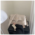Détail d'un sac à bandoulière en cuir beige avec boucles dorées et sangle réglable - Kaki