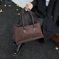 Minimalist dark brown suede tote bag with long shoulder straps for daily commuting use - Brown