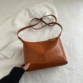Minimalist brown PU leather tote bag in caramel finish with adjustable strap for women - Tan