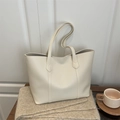Bolso tote grande minimalista en cuero sintético blanco crema con correas largas - Blanco