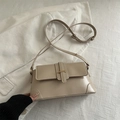 Borsa a tracolla vintage beige in pelle PU con fibbia dorata e design francese - Cachi