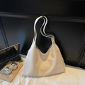 Minimalist beige tote bag in soft leather with adjustable strap for office commuting - Off-white