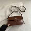 Vintage dark brown faux leather underarm bag with contrast stitching and decorative buckle - Tan
