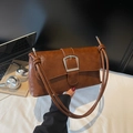 Vintage braune Baguette-Tasche aus Leder mit großer Silberschnalle und Knotendetail - Braun