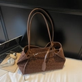 Deep brown leopard print tote bag in soft faux suede with long shoulder straps - Brown