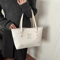 White quilted tote bag with colorful butterfly embroidery and shoulder strap - White
