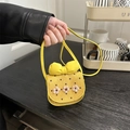 Bolso bandolera mini amarillo para niñas con lazo y flores de peluche suaves - Amarillo