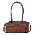 Borsa sottobraccio vintage in camoscio marrone con tracolla e fibbia dorata - Marrone