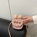 Mini bolso bandolera rosa para niña con lunares negros y lazo de flores en 3D - Rosa