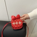 Mini sac bandoulière rouge pour enfant avec pois blancs et fleurs en tricot - Rouge