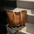 Borsa tote retrò in pelle marrone testurizzata con grande capacità e doppi spallacci - Marrone