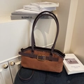 Vintage brown suede crossbody bag with premium leather straps and gold metal buckle detail - Brown