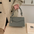 Chic Morandi grey-green pleated handbag with knot handle and golden hardware details - Green