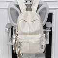 Retro-Karo-Rucksack in Beige und Braun mit großem Fassungsvermögen für Reisen - Khaki (Ohne Anhänger)