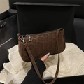 Mini dark brown leopard print baguette bag with textured finish and matching strap - Brown Leopard