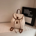 Retro cream canvas backpack with brown leather trim and golden metal ring detail - Off White