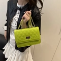 Lime green quilted chain crossbody bag for women with gold twist lock closure - Green