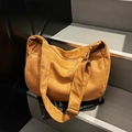 Ginger yellow suede tote bag with wide adjustable strap and large capacity design - Tan