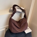 Dark brown large capacity suede crossbody bag with wide adjustable shoulder strap - Brown