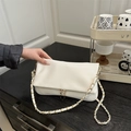White lychee pattern flap bag with golden chain strap and minimalist buckle detail - Green