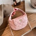 Pink quilted moon bag with gold floral clasp and chain strap for stylish women - Light Pink
