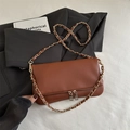 Chic brown litchi pattern envelope bag with golden woven chain strap for women - Brown