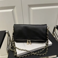 Black lychee texture leather shoulder bag with gold chain and bottom zipper detail - Black