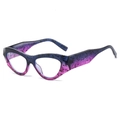Montatura per occhiali cat-eye alla moda con motivo tigrato blu e viola su sfondo bianco - Montatura Grigio Viola Lente Chiara