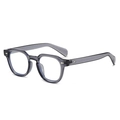 Retro grey translucent polygon sunglasses with silver diamond rivets from a 45-degree angle - Transparent Gray Frame White Lenses (Incl. 13% VAT) / Clear Lens