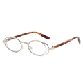 Futuristic oval double-frame glasses with silver metal rings and tortoiseshell temples - Silver Frame Leopard Tips