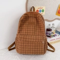 Zaino vintage in velluto a coste marrone scuro con motivo a quadri e tasca anteriore - Marrone
