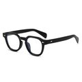 Retro black polygonal sunglasses with blue light lenses and silver arrow rivets - Glossy Black Frame / Clear Lenses / Clear Lens