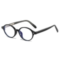 Classic black oval anti-blue light glasses with retro silver rivet hinge accents - Glossy Black Frame / Clear Lenses