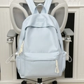 Minimalist light blue school backpack with XINFEIDA embroidery and drawstring pockets - Blue (No Pendant)