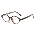 Retro oval tortoiseshell acetate glasses frames with silver rivets and blue light blocking - Brown Frame Clear Lens