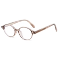 Fashionable oval propionate glasses in translucent tea brown with metal temples - Champagne Frame Clear Lens