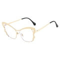 Eleganti occhiali con montatura a farfalla in metallo dorato e aste nere a contrasto - Montatura Oro Lente Bianca