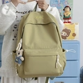 Japanese style grass green minimalist backpack with cute bear pendant and logo - Green (With Pendant)