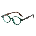Retro oval anti-blue light glasses with dark green frame and tortoiseshell temples - Transparent Green Frame