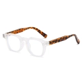 Retro square glasses with frosted clear frames and tortoiseshell temples for a chic look - Matte Transparent Frame