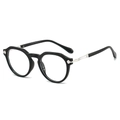 Montura de gafas ovalada vintage en TR90 negro con bisagras de metal plateado pulido - Montura Negra Plateada Lente Blanca