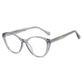 Cat eye glasses in transparent grey resin with textured diamond pattern on the temples - Gray