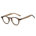 Gafas de montura redonda TR90 marrón translúcido con detalles de remaches metálicos retro - Marco Marrón / Lente Transparente