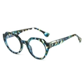 Trendy oval tortoiseshell glasses with colorful marble frame and clear lenses for women - Blue Leopard Frame White Lens
